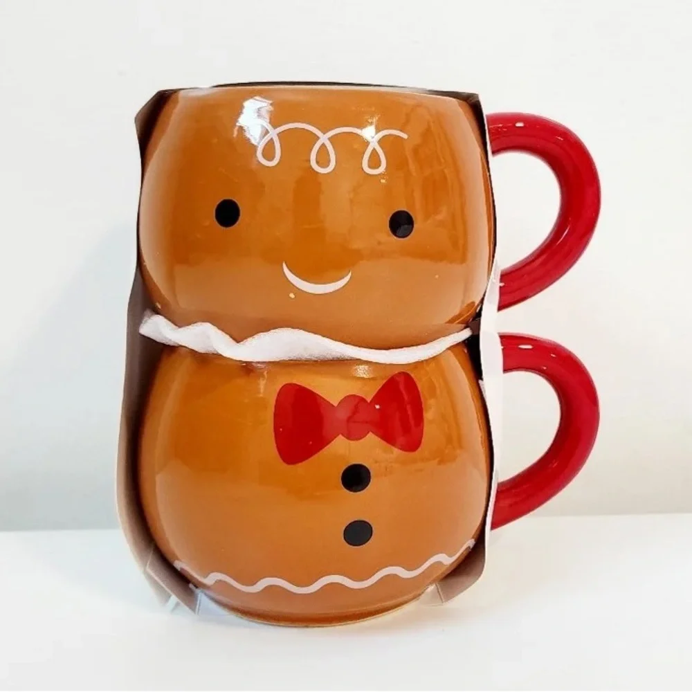 🆕 RARE Target Stackable Gingerbread Mugs Set of 2 Ceramic Mugs Christmas Holiday
